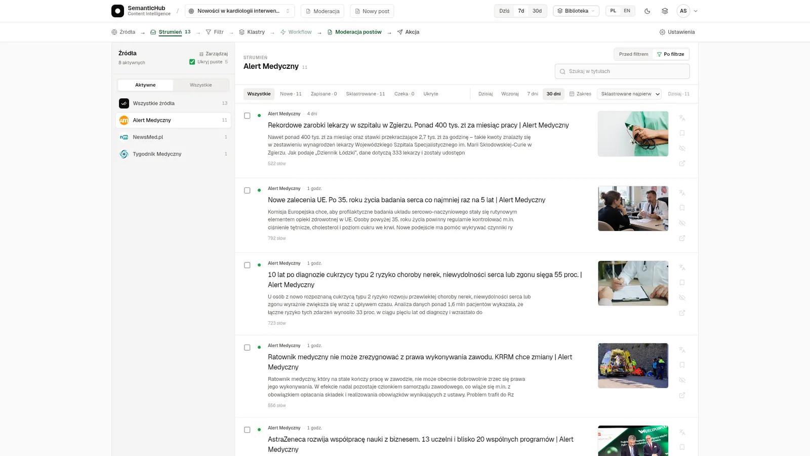 SemanticHub in the browser: a goal’s article Stream with the source list